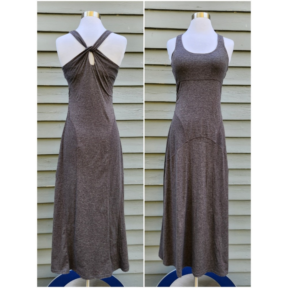 Athleta Maxi Dress Gray Twisted Racerback Keyhole Shelf Bra Small